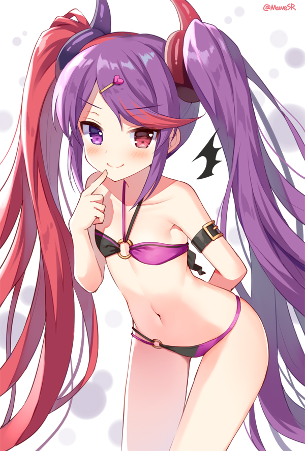 1girl, arm_behind_back, bare_shoulders, bikini, black_bikini, blush, broken_heart, closed_mouth