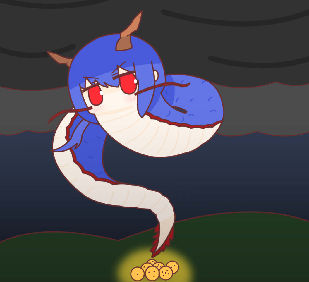 arknights, ch'en_(arknights), cloud, cloudy_sky, commentary, dragon, dragon_ball, dragon_ball_(object)