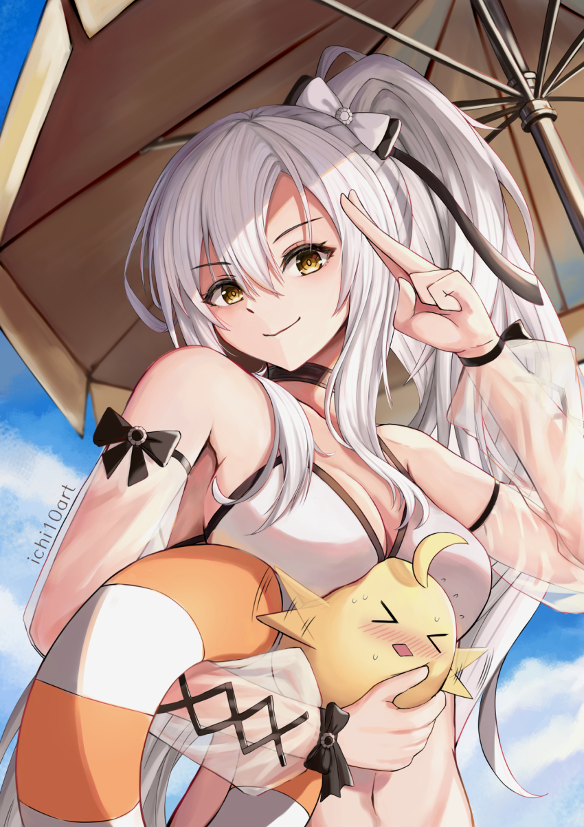 >_<, 1girl, afterimage, animal, armpits, artist_name, azur_lane, baby_animal