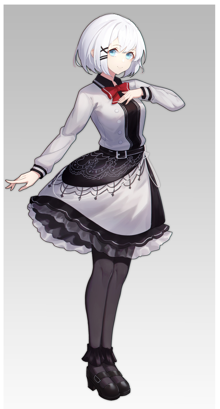 1girl, absurdres, aqua_eyes, belt, black_belt, black_footwear, black_pantyhose, black_shirt