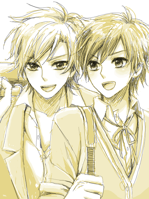 2boys, bag, blazer, blonde_hair, darren_shan, holding, holding_bag, jacket