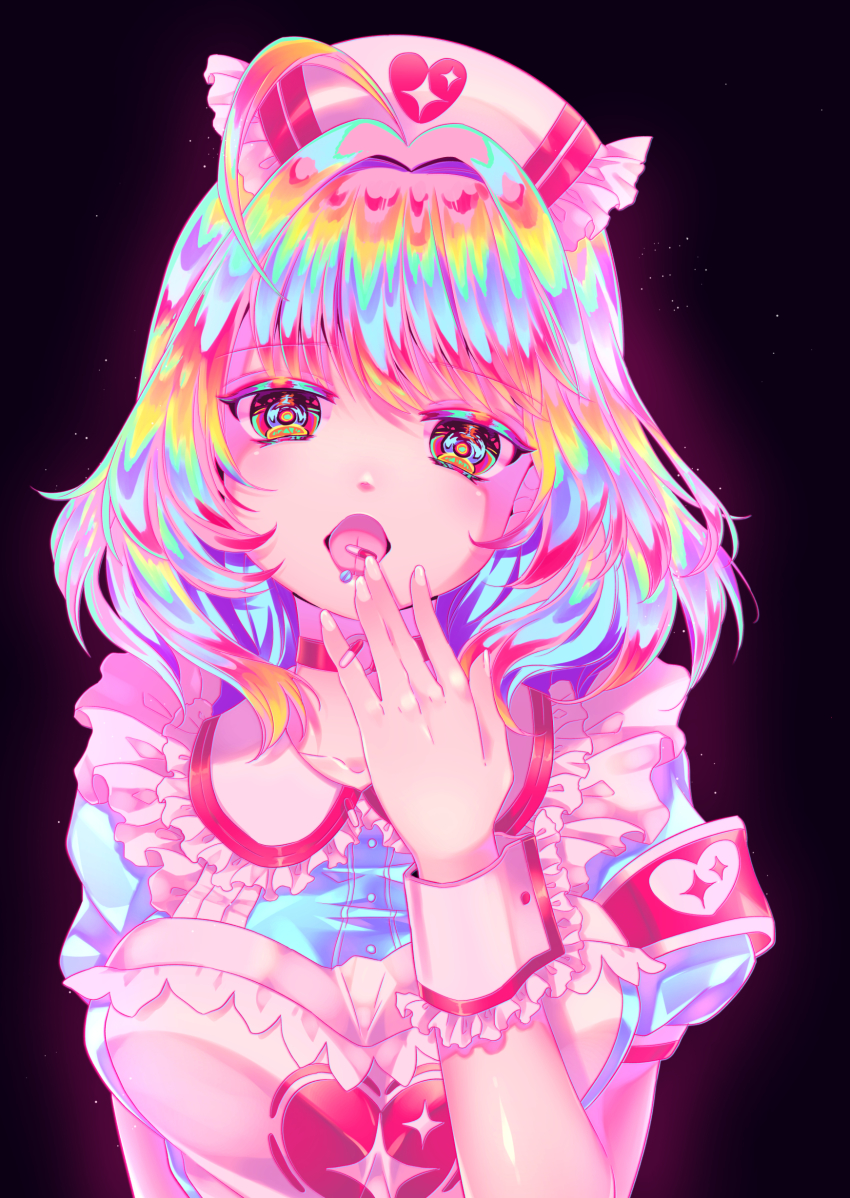 1girl, absurdres, ahoge, alternate_hair_color, armband, choker, hat, highres