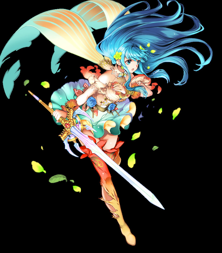 1girl, aqua_hair, artist_request, bare_shoulders, blue_eyes, boots, bracelet, breasts