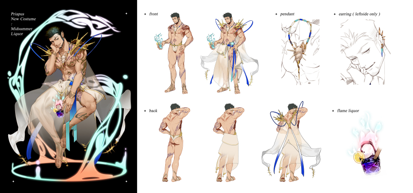 1boy, abs, absurdres, alternate_costume, bara, black_hair, reference_sheet, chiizu_namasu