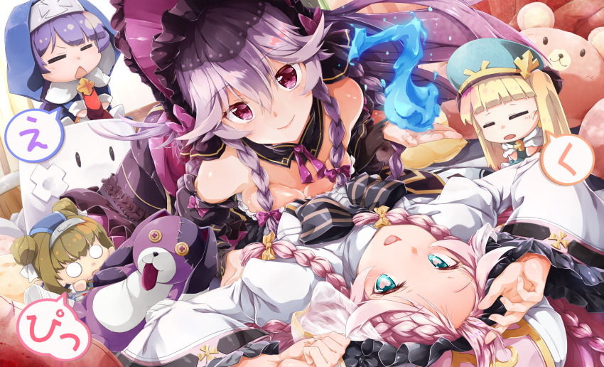 0_0, 5girls, :<, =_=, achates_(epic_seven), achates_ururuda, angelica_(epic_seven), aqua_eyes
