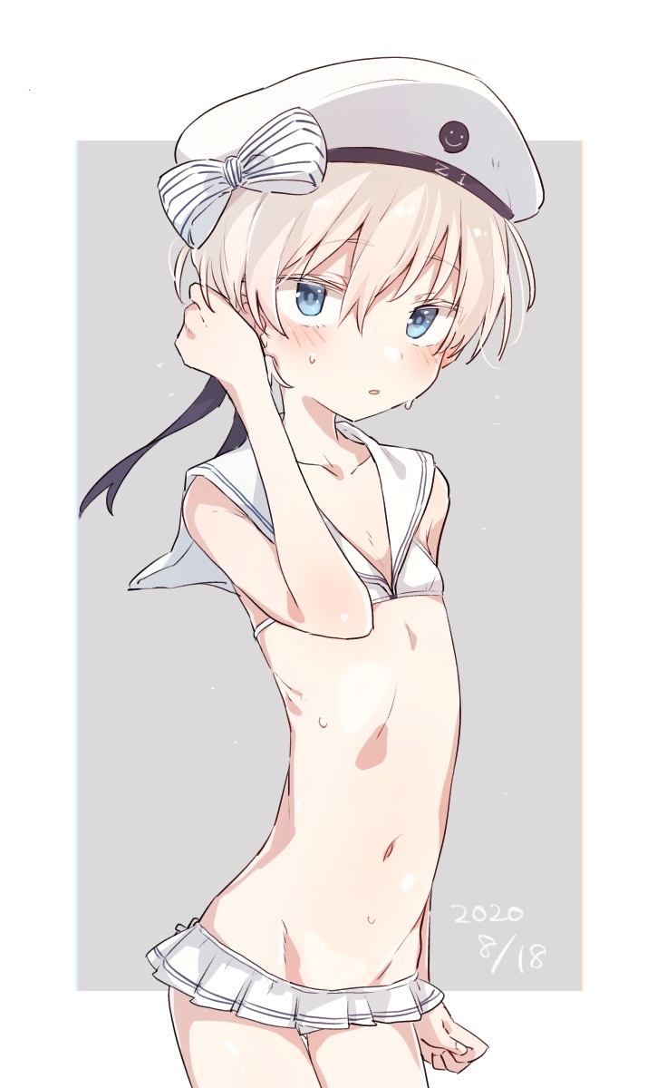 1girl, azuma_shino, bad_id, bad_twitter_id, bikini, blue_eyes, border, breasts