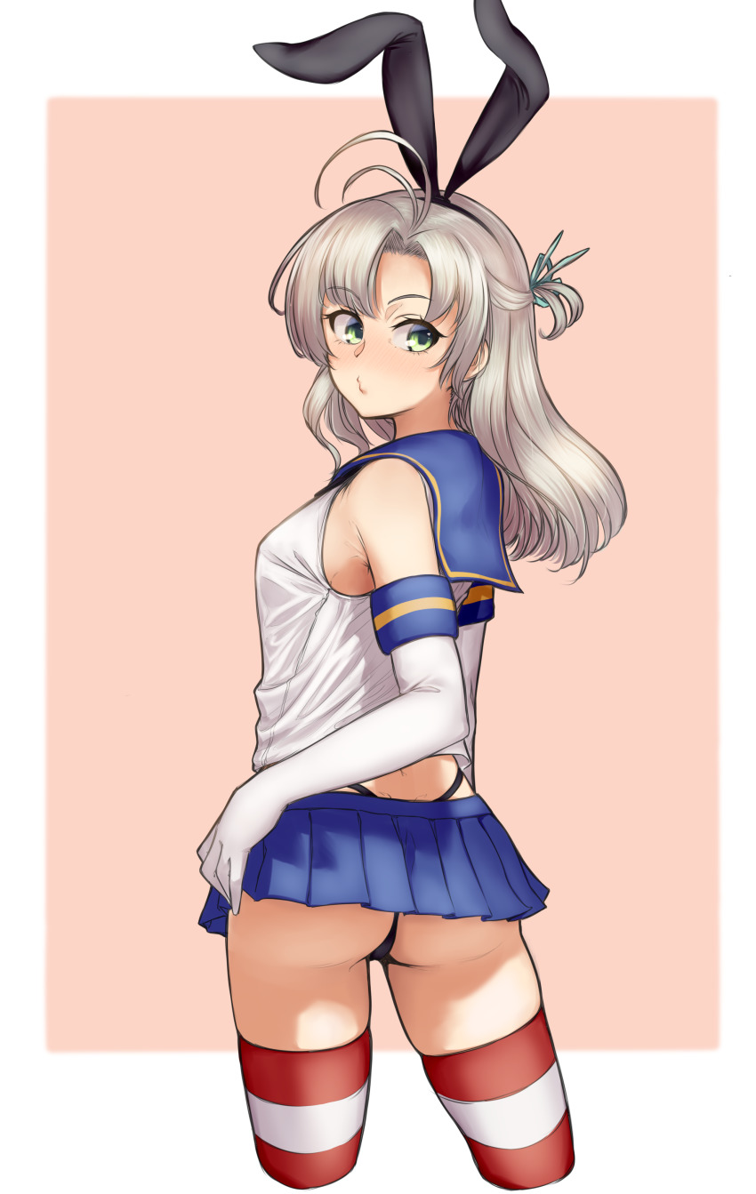 1girl, absurdres, ass, black_hairband, black_panties, blue_skirt, cosplay, cowboy_shot