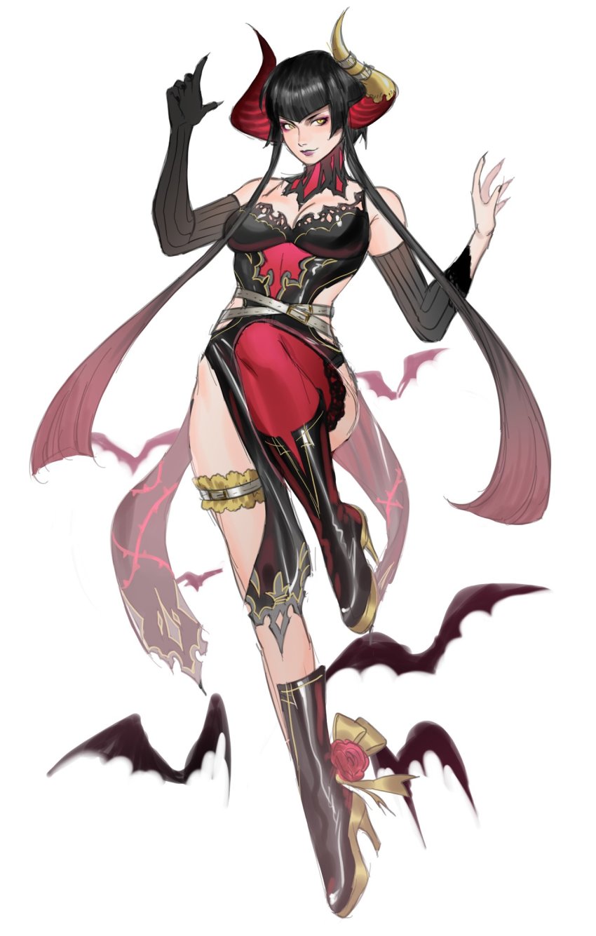 1girl, alternate_costume, bat_(animal), belt, black_boots, boots, breasts, cleavage