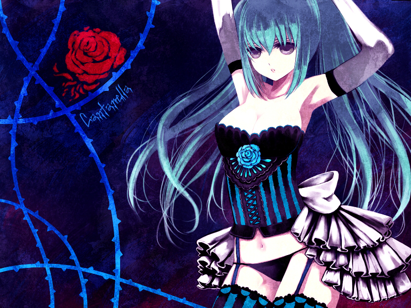 1girl, aqua_hair, bad_id, bad_pixiv_id, breasts, cantarella, cantarella_(vocaloid), cleavage