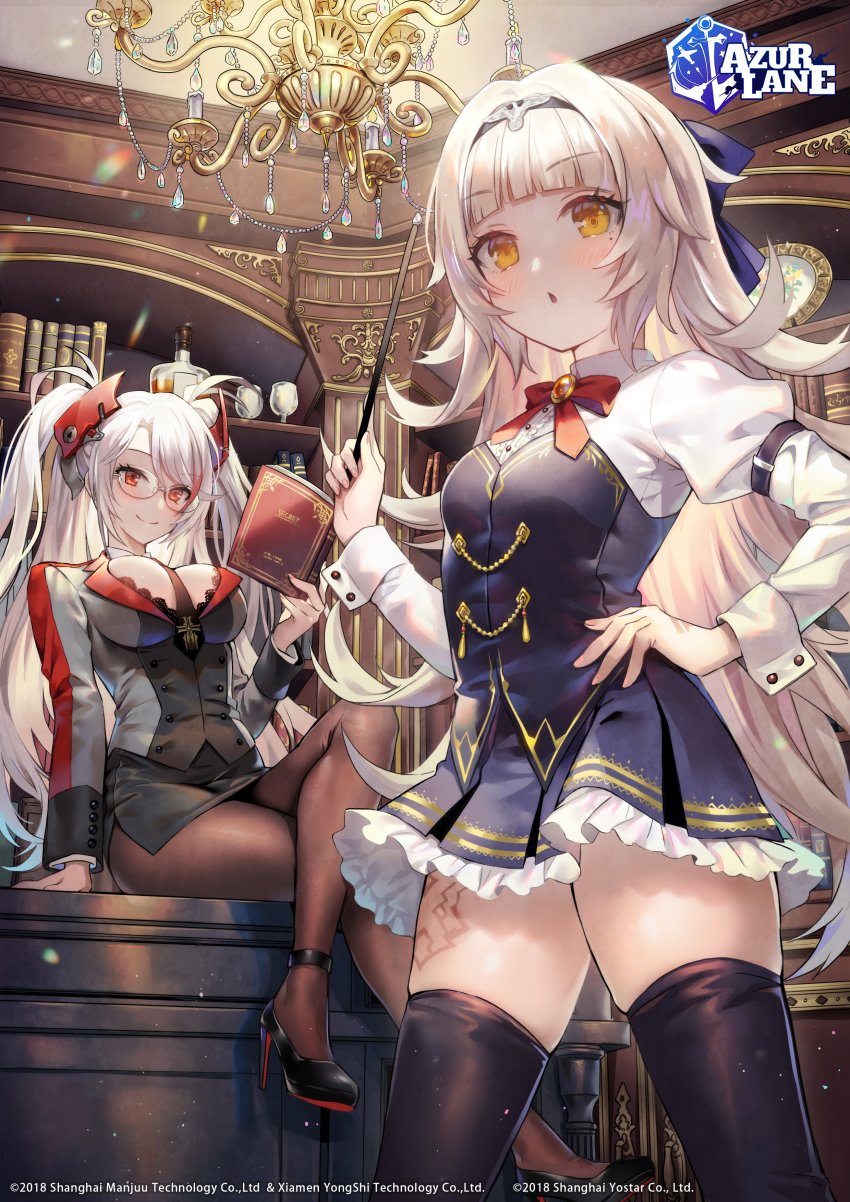 2girls, absurdres, antenna_hair, azur_lane, bad_id, bad_twitter_id, black_legwear, black_skirt