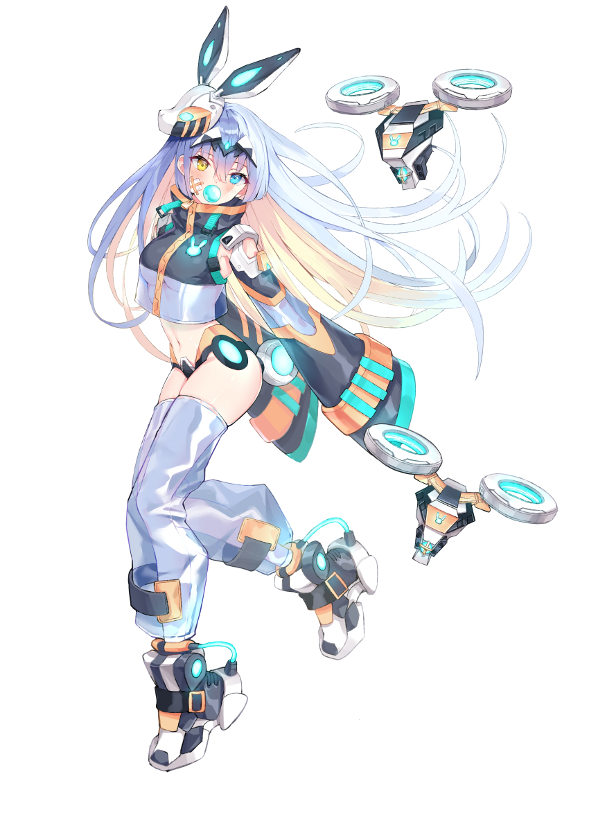 1girl, absurdres, animal_ears, animal_print, arms_behind_back, bad_id, bad_pixiv_id, bandaid