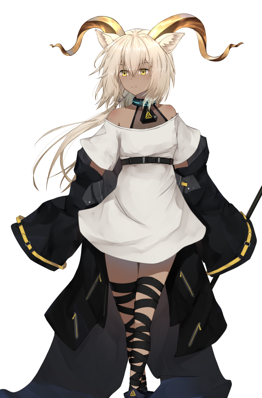 1girl, absurdres, animal_ear_fluff, animal_ears, arknights, as_yinshimao, bare_shoulders, beeswax_(arknights)