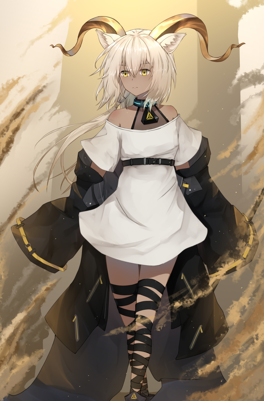 1girl, absurdres, animal_ear_fluff, animal_ears, arknights, as_yinshimao, bare_shoulders, beeswax_(arknights)