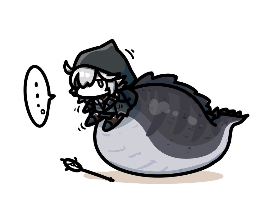 ..., 1girl, arknights, chibi, crocodilian_tail, grey_hair, highres, hood