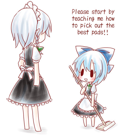 chibi, cirno, izayoi_sakuya, kuro_(pixiv60110), maid, mop, embodiment_of_scarlet_devil, touhou, translated