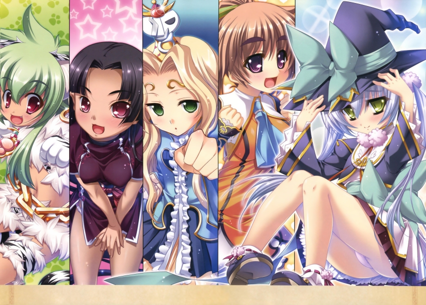 00s, 5girls, absurdres, animal_print, batai_(koihime_musou), black_hair, blonde_hair, blush