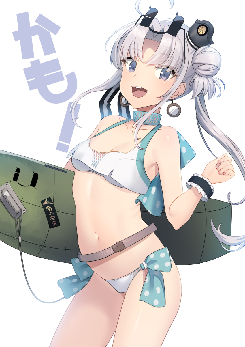 1girl, adapted_costume, akagi_kurage, akitsushima_(kancolle), akitsushima_(swimsuit)_(kancolle), bikini, breasts, collarbone