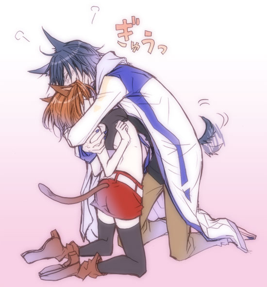 animal_ears, bad_id, bad_pixiv_id, belt, blue_hair, boots, brown_hair, cat_ears