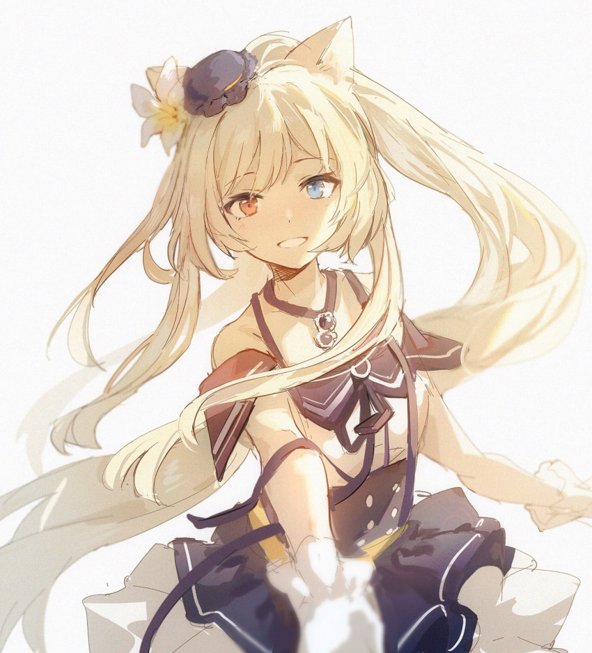 1girl, animal_ears, arknights, blonde_hair, blue_hat, blurry, cat_ears, choker