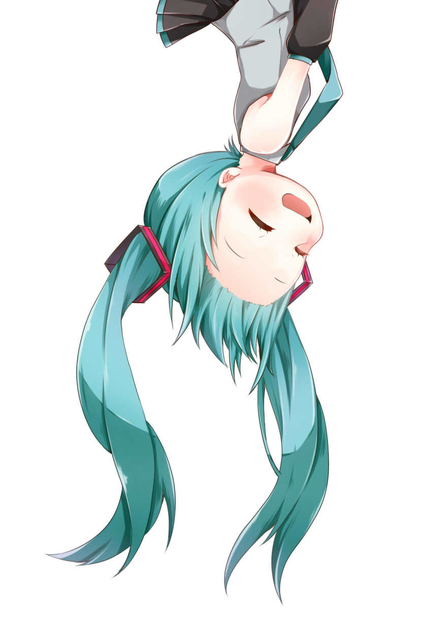 1girl, ^_^, aqua_eyes, aqua_hair, bare_shoulders, blush, closed_eyes, detached_sleeves