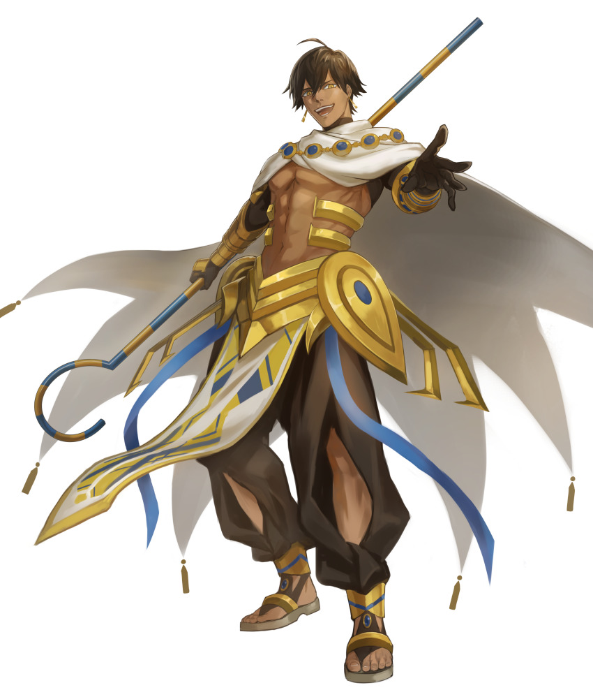 1boy, abs, absurdres, ahoge, ancient_egyptian, ancient_egyptian_clothes, bare_pectorals, black_gloves
