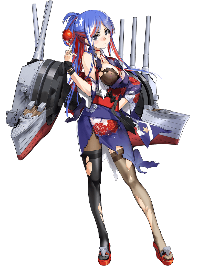 1girl, candy_apple, food, full_body, hand_fan, kantai_collection, middle_finger, official_art