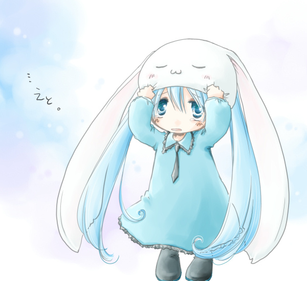 animal_hat, fujie, hat, hatsune_miku, long_hair, solo, toeto_(vocaloid), twintails