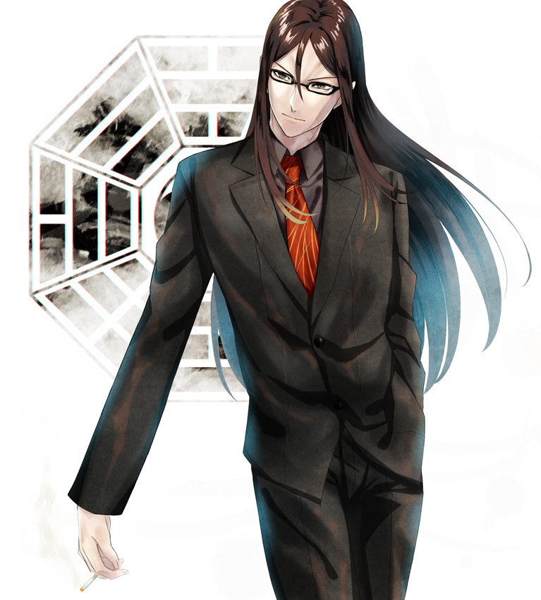 1boy, bagua, black_hair, black_jacket, black_pants, black_shirt, business_suit, fate/grand_order