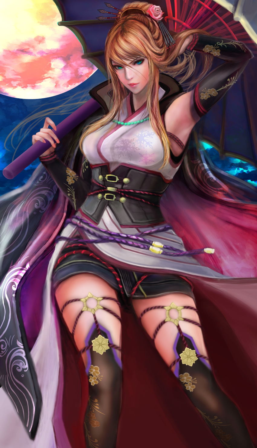 1girl, absurdres, armpits, blonde_hair, blue_eyes, cape, commentary_request, hair_between_eyes