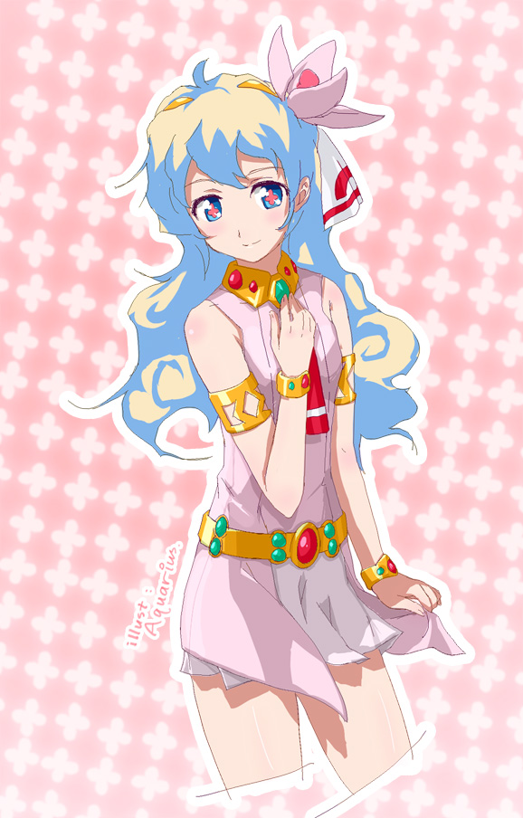 +_+, 00s, 1girl, aquarius_(pixiv), aquarius_(sworddavid), armlet, blush, bracelet