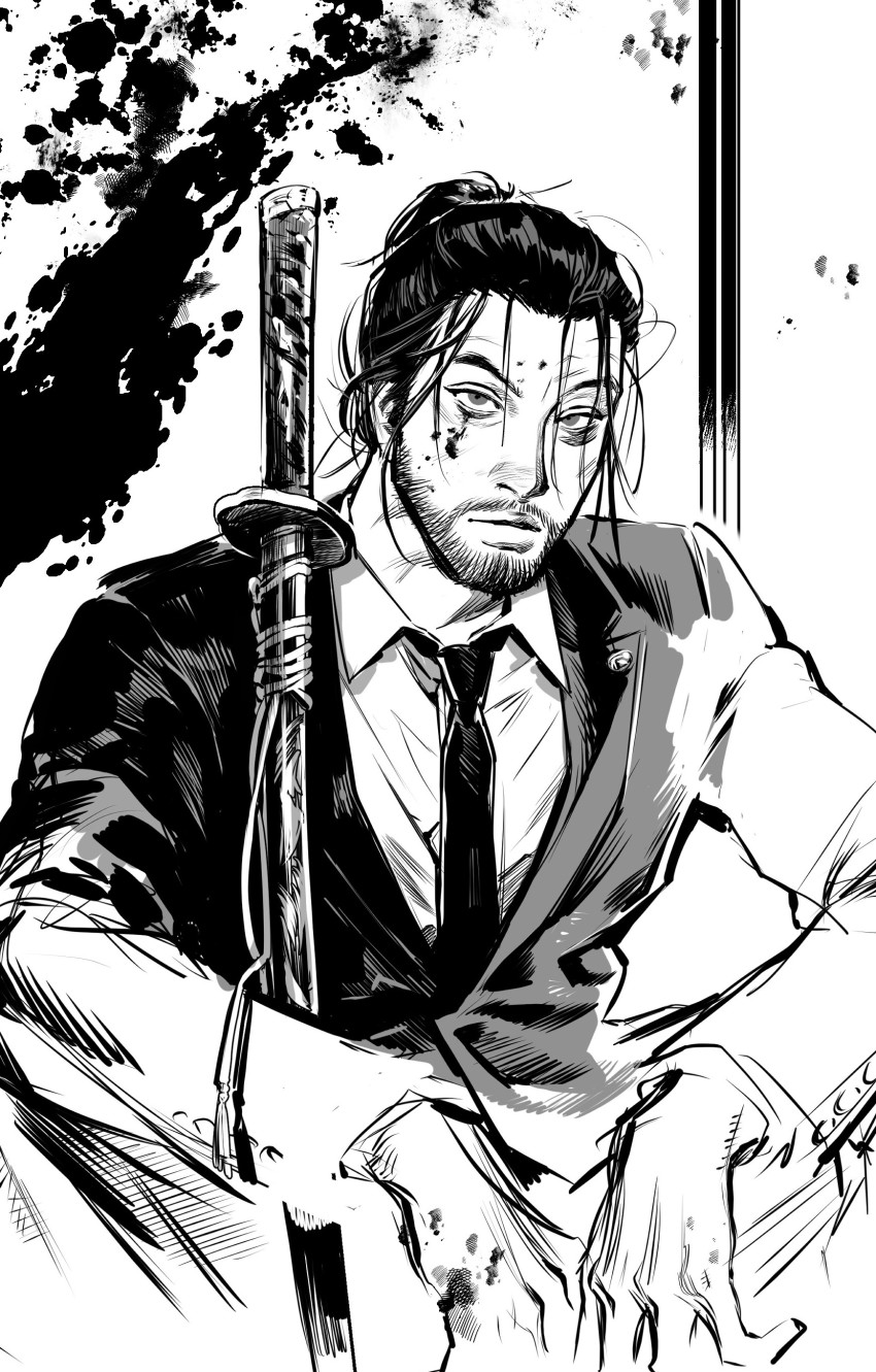 1boy, absurdres, blood, blood_on_face, blood_on_hands, blood_splatter, closed_mouth, collared_shirt