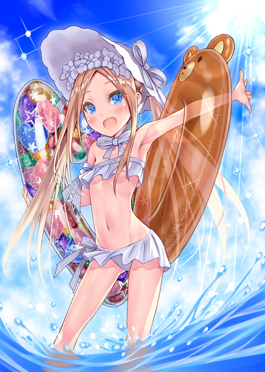 1girl, abigail_williams_(fate), abigail_williams_(swimsuit_foreigner)_(fate), abigail_williams_(swimsuit_foreigner)_(third_ascension)_(fate), absurdres, arm_up, armpits, bare_shoulders