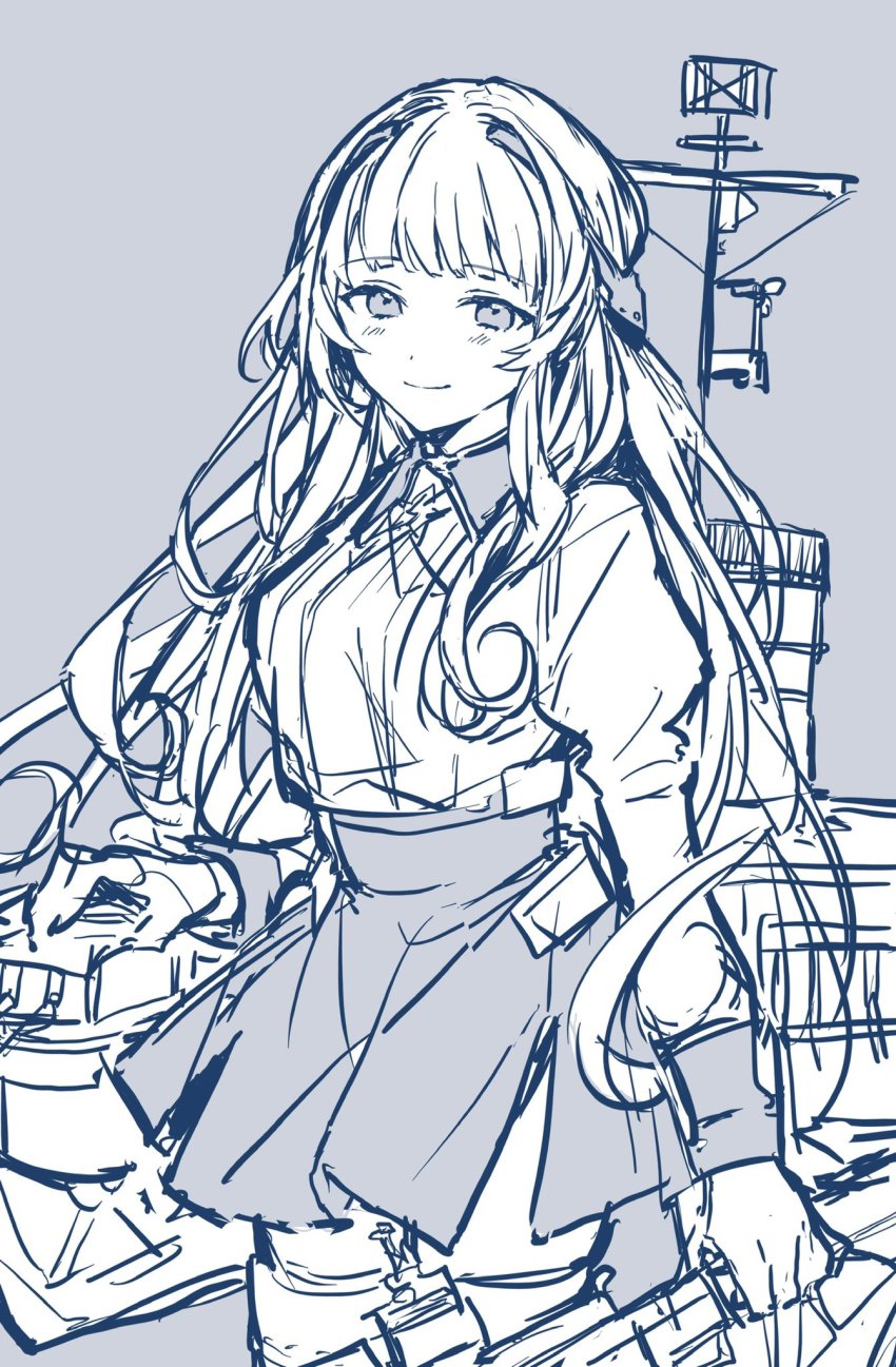 1girl, blunt_bangs, blush, breasts, greyscale, headgear, helena_(kancolle), helena_kai_(kancolle)