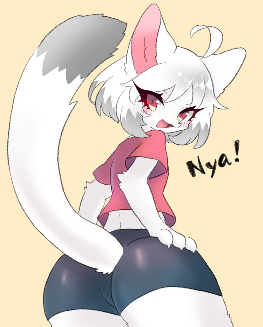 1girl, :3, :d, ahoge, animal_ears, animal_nose, ass, blush