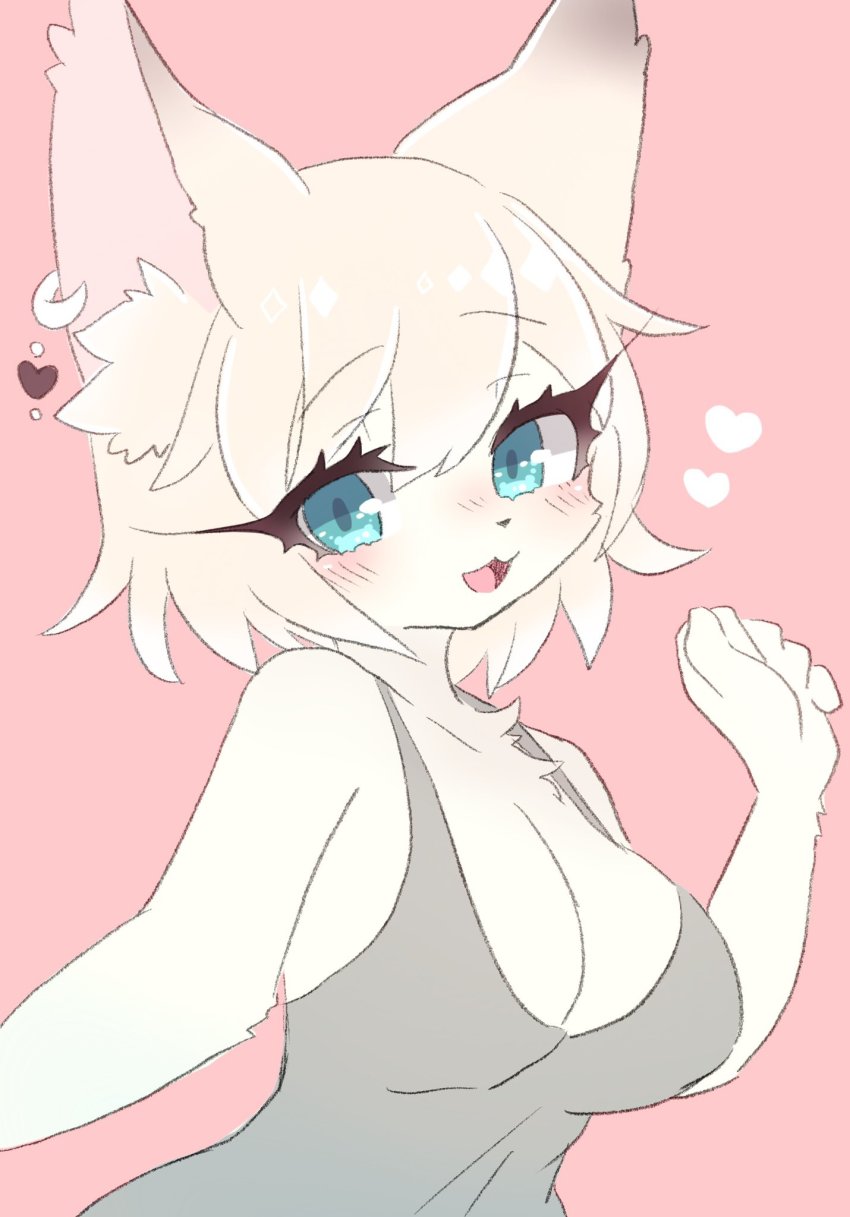 1girl, animal_ear_fluff, animal_ears, animal_nose, bare_shoulders, blue_eyes, body_fur, breasts