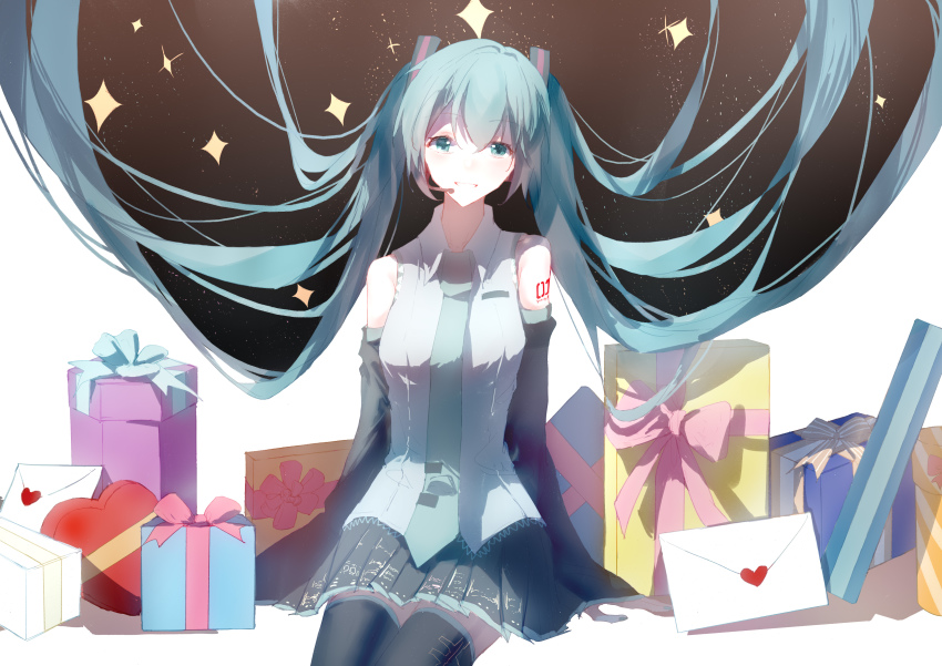 1girl, absurdly_long_hair, absurdres, anniversary, aqua_eyes, aqua_hair, aqua_necktie, artist_name