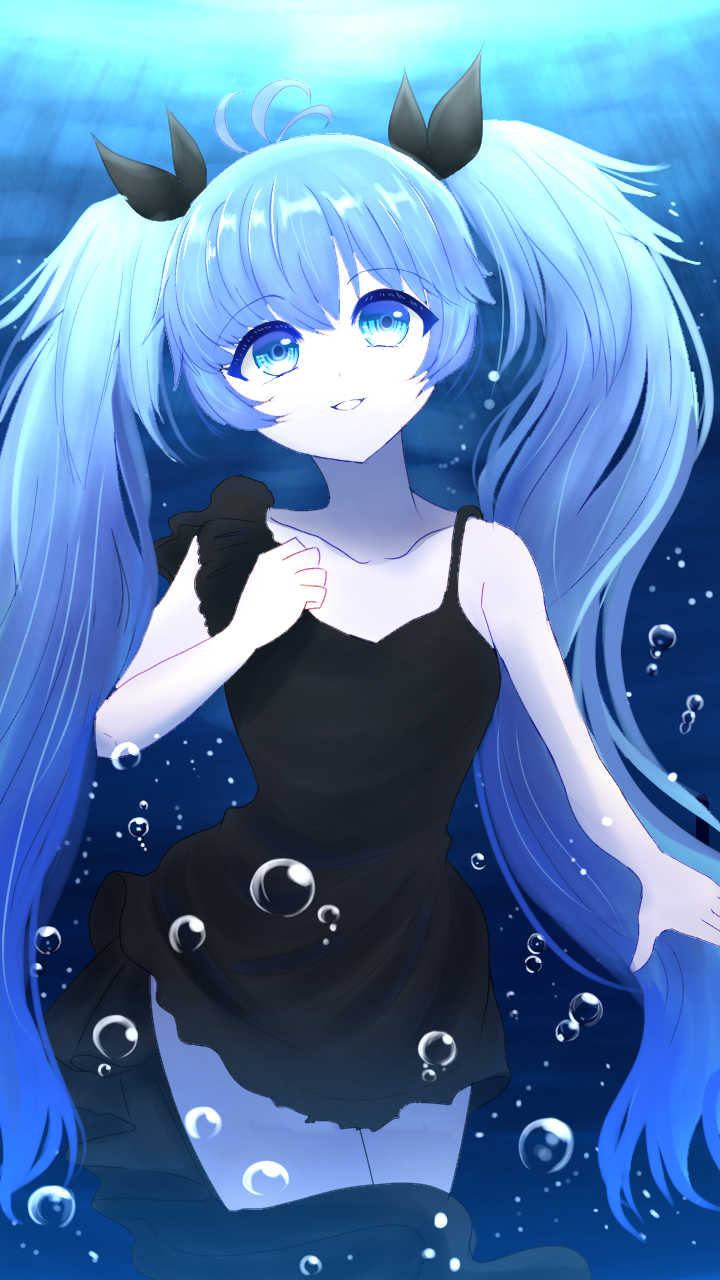 1girl, absurdly_long_hair, air_bubble, anniversary, aqua_eyes, aqua_hair, artist_name, artist_request