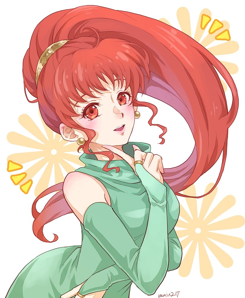 1girl, anna_(fire_emblem), breasts, detached_sleeves, finger_to_cheek, fire_emblem, fire_emblem:_thracia_776, floating_hair