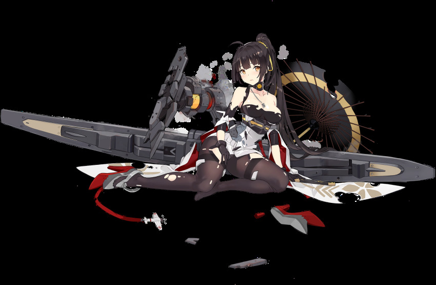 1girl, ahoge, akagi_(blue_oath), artist_request, black_gloves, black_hair, black_pantyhose, blue_oath