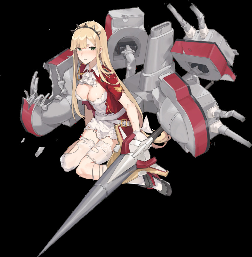 1girl, aiko_(kanl), blue_oath, blush, breasts, damaged, green_eyes, hairband