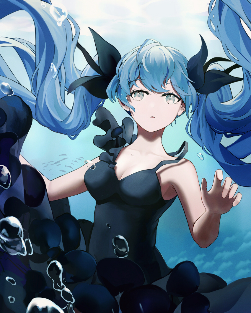 1girl, :o, absurdly_long_hair, air_bubble, amamizu_shizuku, anniversary, aqua_eyes, aqua_hair