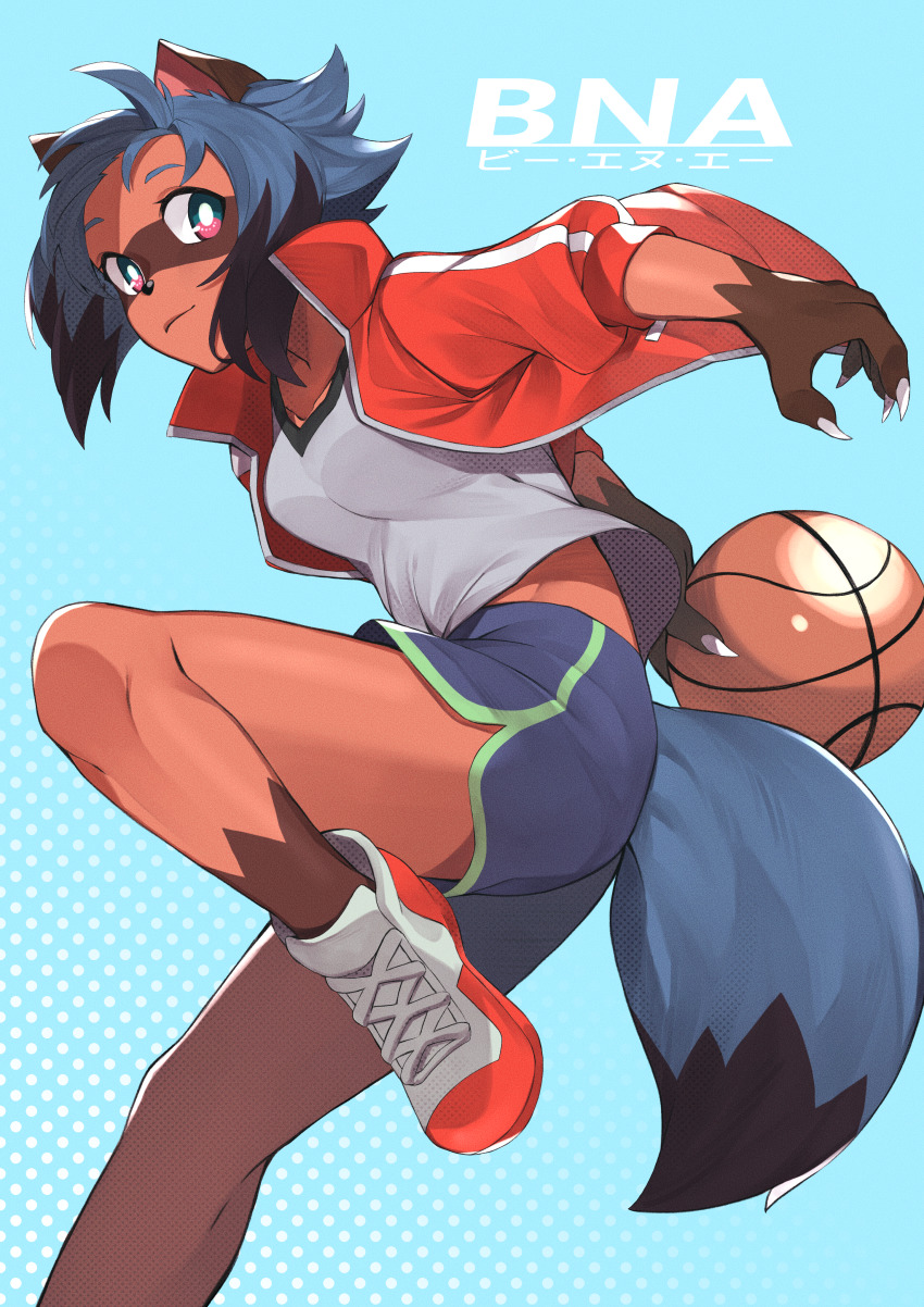 1girl, absurdres, animal_ears, arm_behind_back, ball, basketball, basketball_(object), black_hair