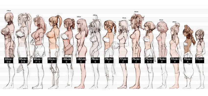 6+girls, amy_sorel, annotated, bra, breasts, breasts_day, bust_chart, cassandra_alexandra, chai_xianghua, character_request, cleavage, commentary_request, flat_chest, highres, hildegard_von_krone, isabella_valentine, kawano_takuji, large_breasts, lineup, lingerie, medium_breasts, multiple_girls, namco, natsu_(soulcalibur), official_art, partially_colored, ponytail, profile, pyrrha_alexandra, seong_mi-na, setsuka, sideboob, sketch, small_breasts, sophitia_alexandra, soul_calibur, strapless, taki_(soulcalibur), talim, tira_(soulcalibur), tube_top, underwear, underwear_only, viola_(soulcalibur), yan_leixia