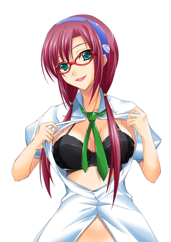 00s, 1girl, bra, breasts, female_focus, glasses, lingerie, maho_(yakimorokoshi)