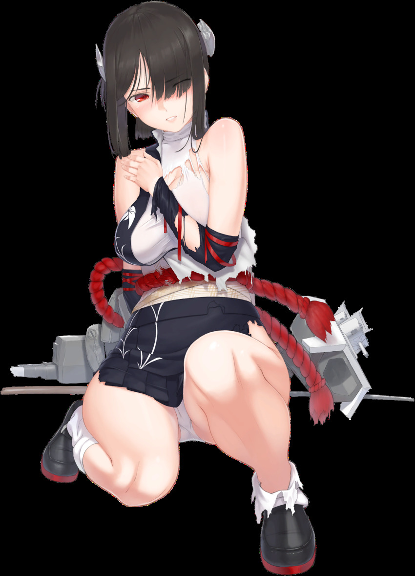 1girl, artist_request, black_footwear, black_hair, black_skirt, blue_oath, blush, breasts