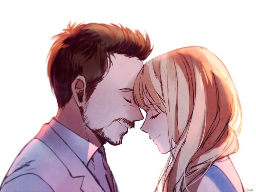 1boy, 1girl, backlighting, beard, black_hair, blonde_hair, closed_eyes, closed_mouth