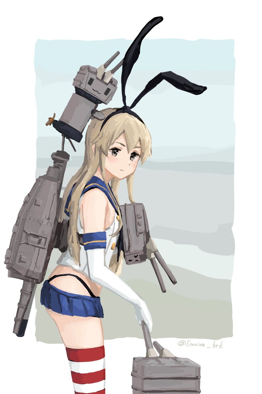 >_<, 1girl, black_eyes, black_panties, blonde_hair, blue_sailor_collar, blue_skirt, blush