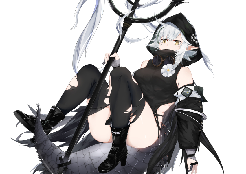 1girl, absurdres, ahoge, arknights, as_yinshimao, bare_shoulders, black_boots, boots