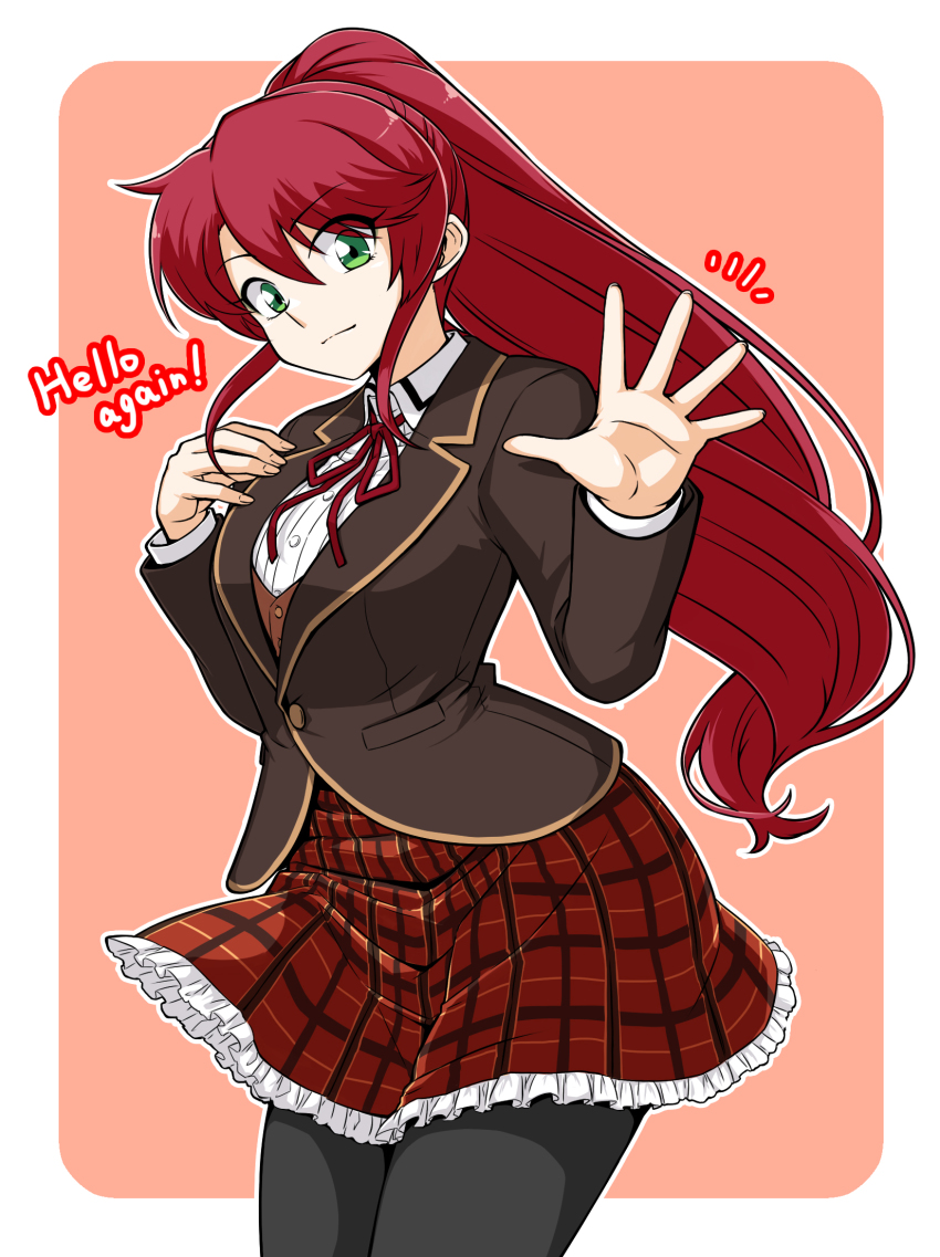 !, 1girl, breasts, commentary, cowboy_shot, english_commentary, english_text, eyes_visible_through_hair