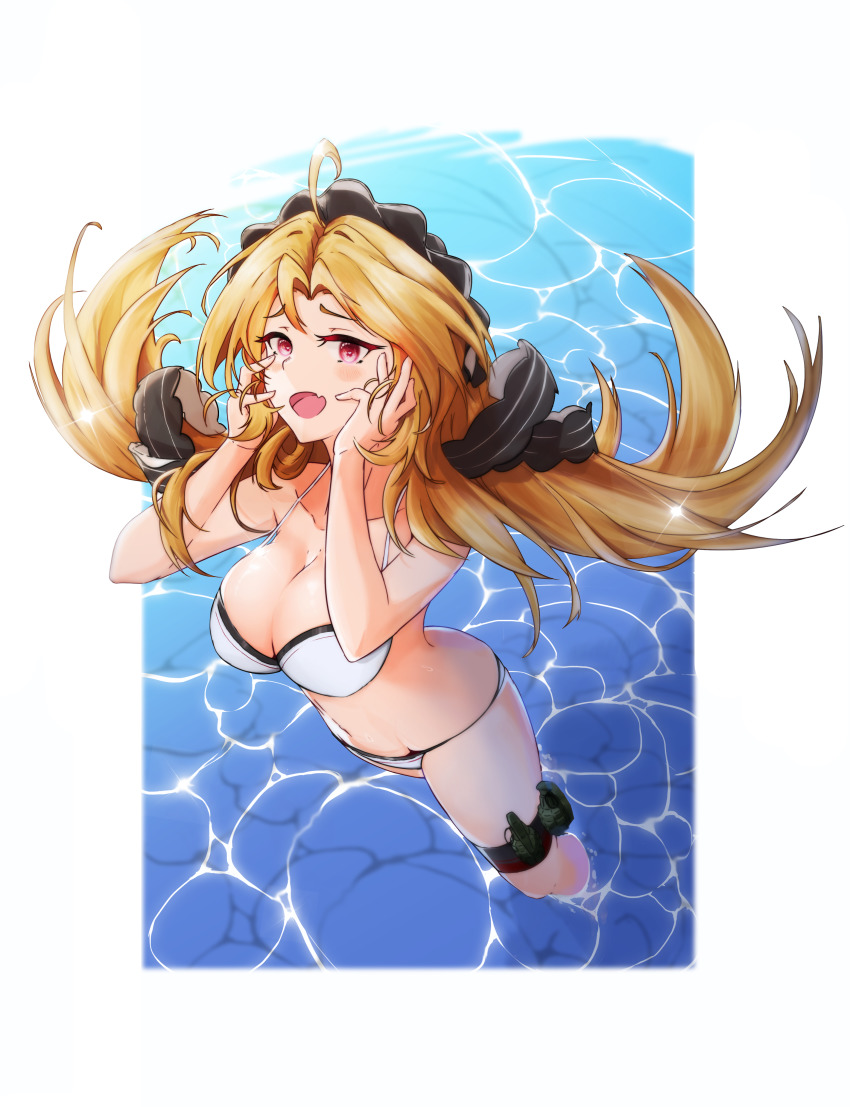 1girl, absurdres, ahoge, bad_id, bad_pixiv_id, bikini, blonde_hair, blush